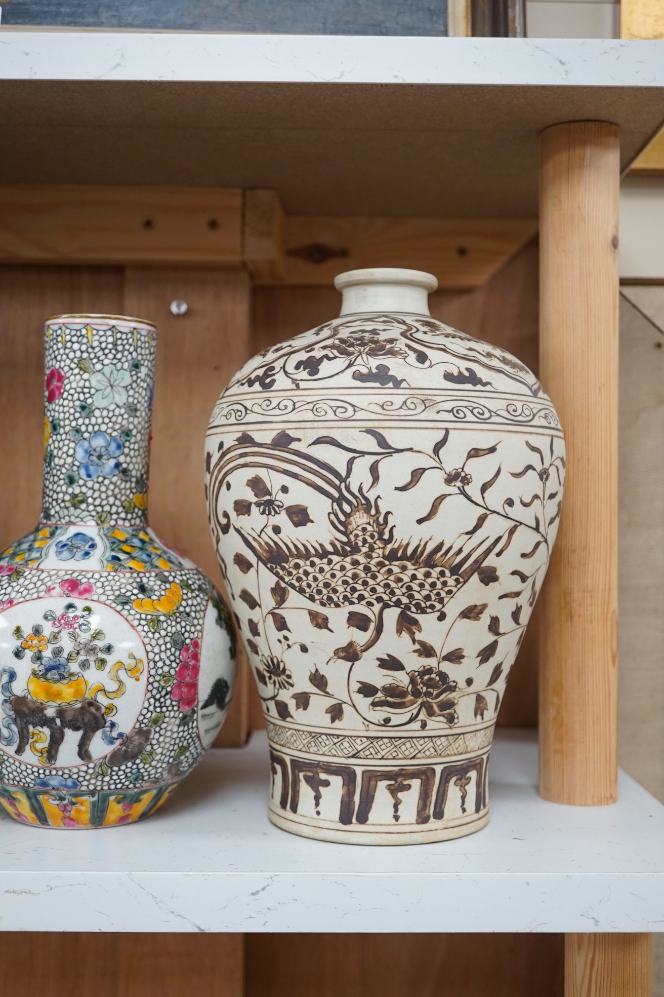 Two Chinese style vases and another, tallest 26.5cm. Condition - good